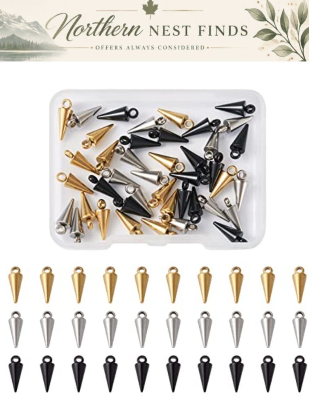 Stainless Steel Spike Bead Pendants Tibetan Style Cone Charms for DIY Jewelry